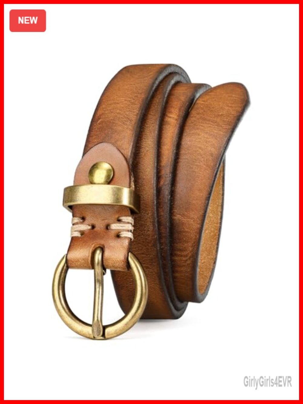 Genuine Leather Women's Skinny Belt Gold Buckle Thin Vintage